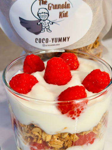 CocoYummy Granola Parfait with Raspberries